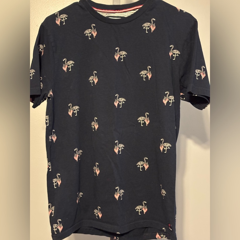 Denim & Flower Ricky Singh Size Small Navy Blue With Flamingo & Flag